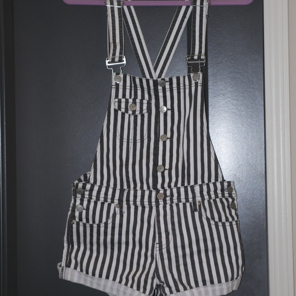 Black and white striped overalls